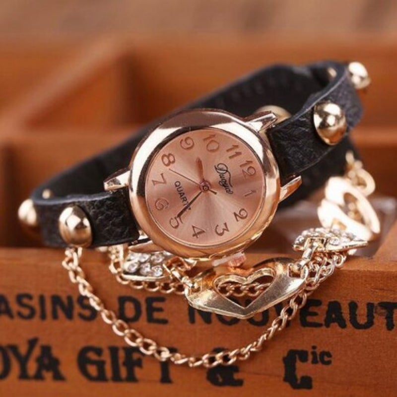 D020 Women Heart Analog Chain Quartz Wrist Watch White