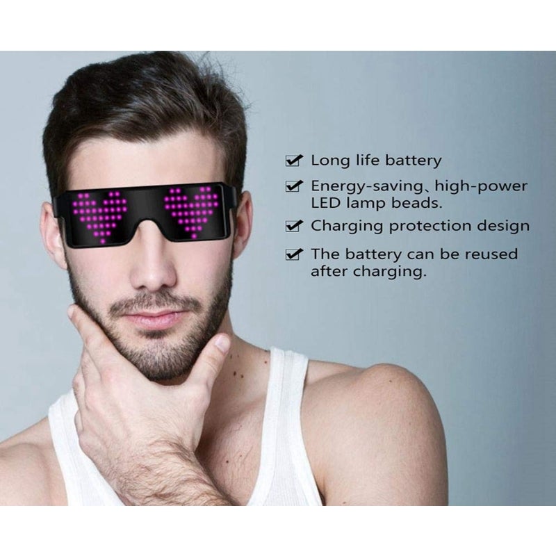 Usb Rechargeable Dynamic Led Light Up 8 Patterns Party Luminous Eyeglasses