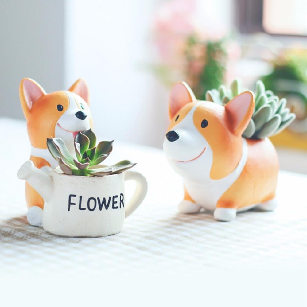 Small Resin Corgi Succulent Flower Pot Mini Desktop Plant Holder