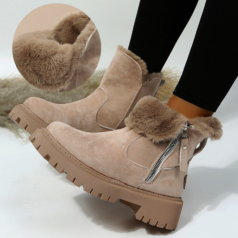 Thick Plush Snow Boots Women Faux Suede Non-Slip Winter Shoes
