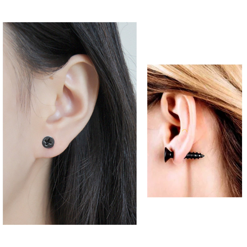 Veile Studios Earrings 4 Pairs Stainless Steel Women's Men's Screw Pierced Tunnel