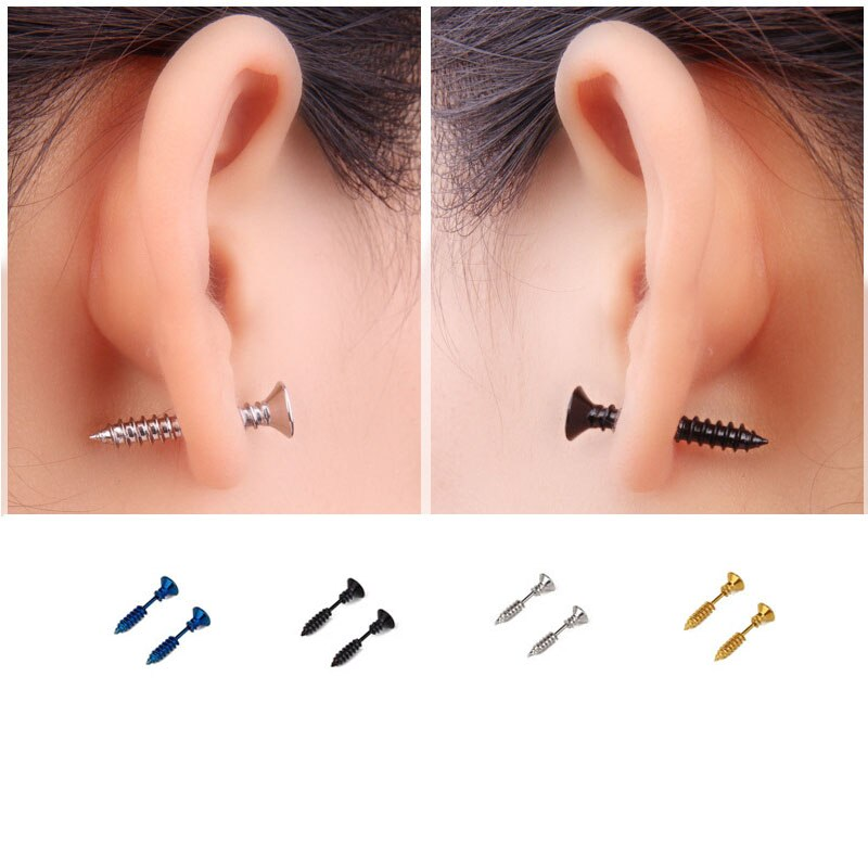 Veile Studios Earrings 4 Pairs Stainless Steel Women's Men's Screw Pierced Tunnel
