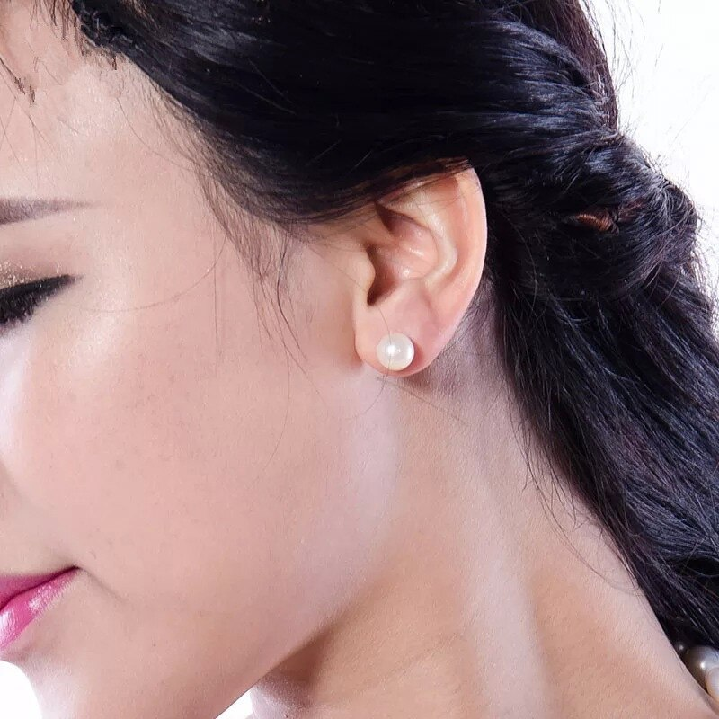 Earrings Pearl Round Stud White Simulated Shell