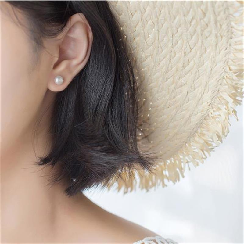 Earrings Pearl Round Stud White Simulated Shell