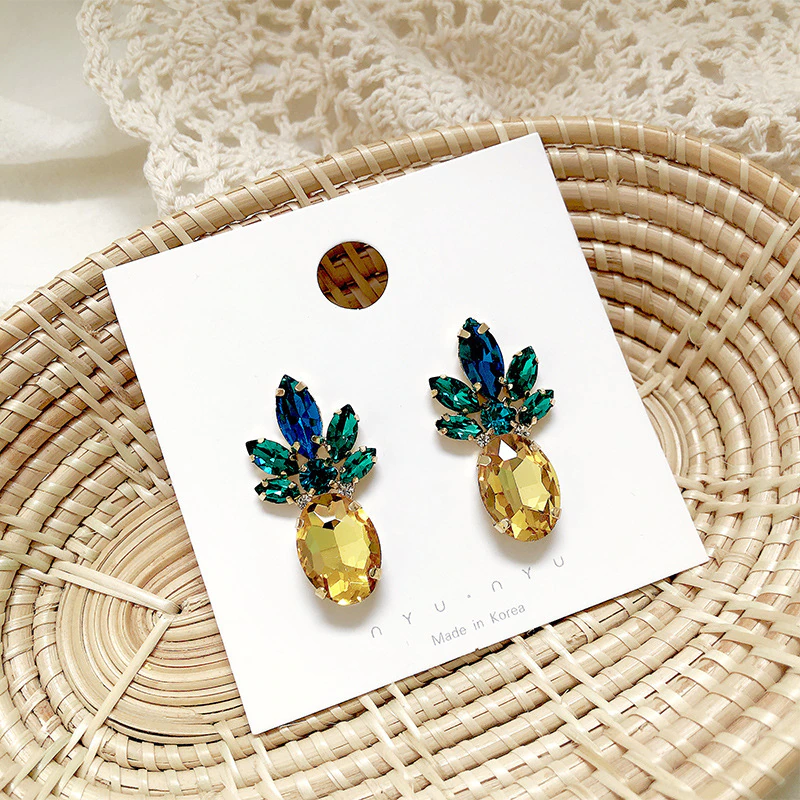 Veile Studios Earrings Pineapple Vibrant Colour Jewellery With Crystal Glass Beads