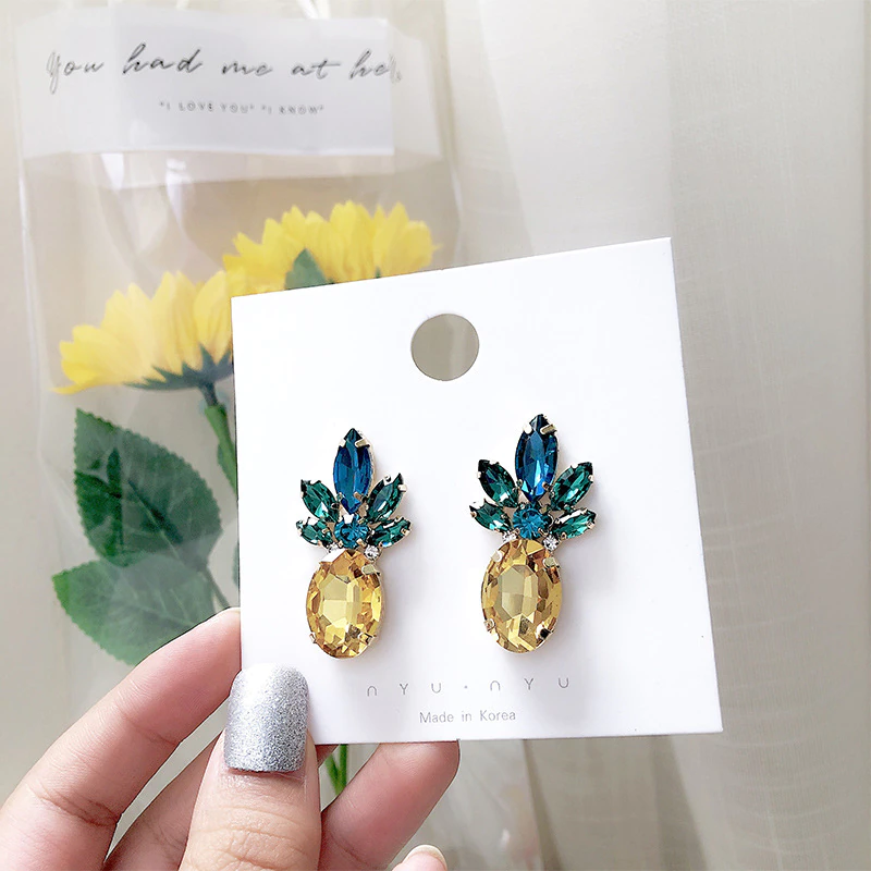 Veile Studios Earrings Pineapple Vibrant Colour Jewellery With Crystal Glass Beads