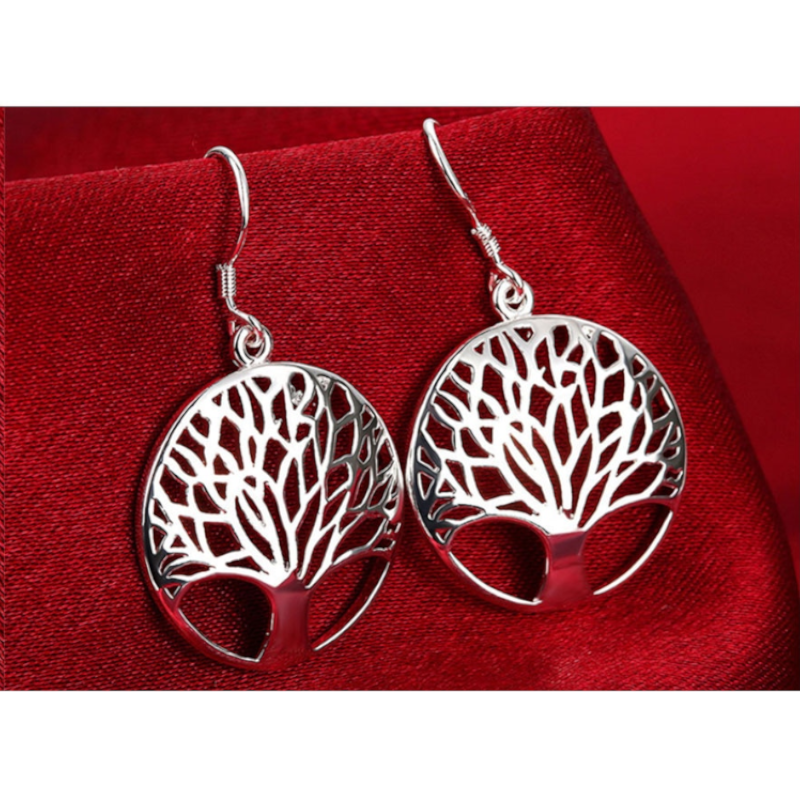 Veile Studios Earrings Thanksgiving Gift Sterling Silver Plated Tree Of Life Drop Dangle