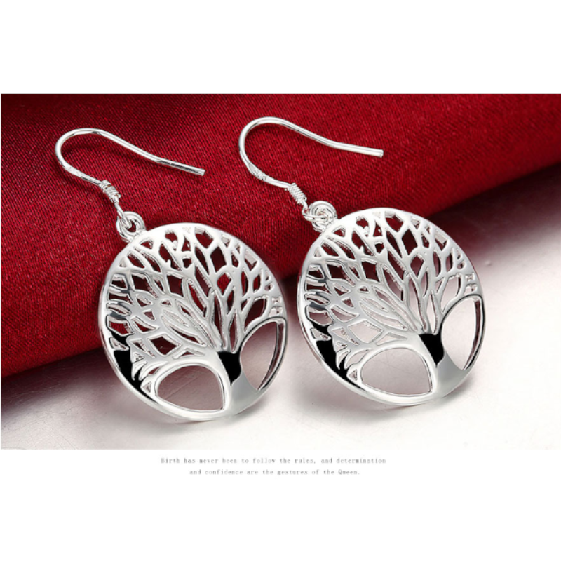 Veile Studios Earrings Thanksgiving Gift Sterling Silver Plated Tree Of Life Drop Dangle