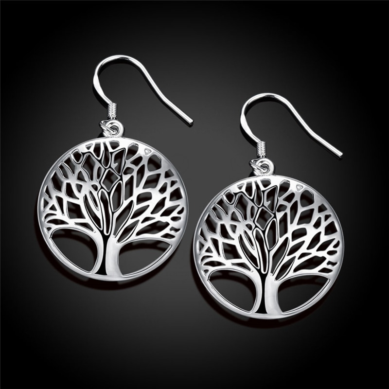 Veile Studios Earrings Thanksgiving Gift Sterling Silver Plated Tree Of Life Drop Dangle