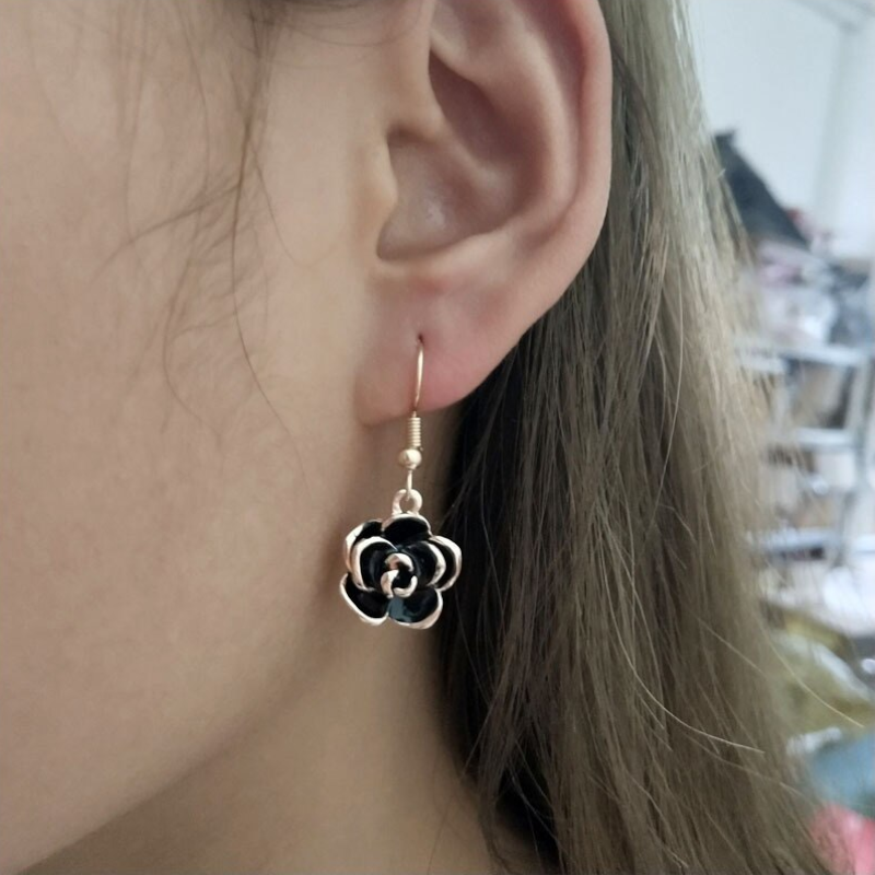Veile Studios Earrings Women Black Rose Dangle
