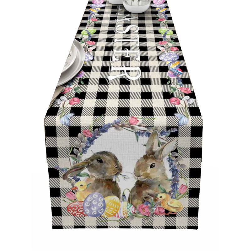 Easter Bunny Table Runner Dining Tablecloths Egg Duck Flower Party Decor Cover