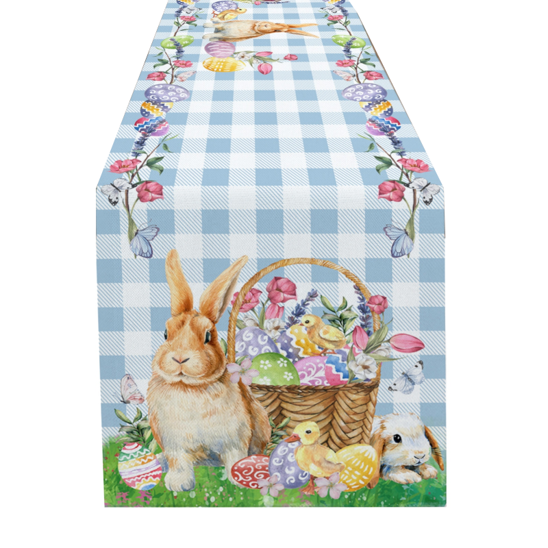 Easter Bunny Table Runner Dining Tablecloths Egg Duck Flower Party Decor Cover