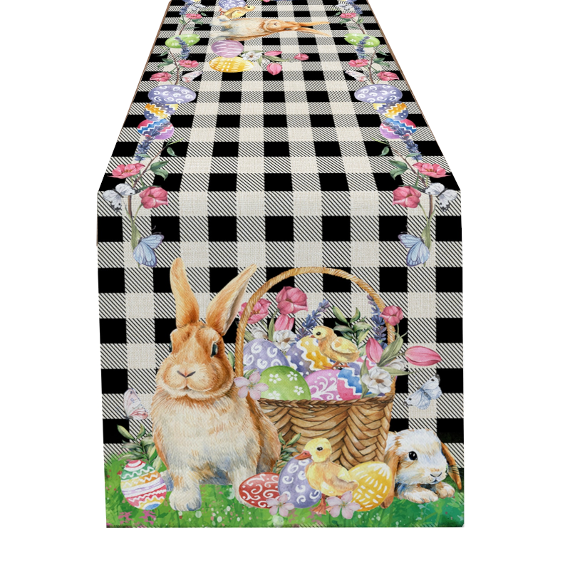 Easter Bunny Table Runner Dining Tablecloths Egg Duck Flower Party Decor Cover
