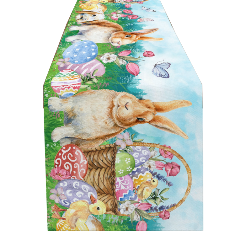 Easter Bunny Table Runner Dining Tablecloths Egg Duck Flower Party Decor Cover