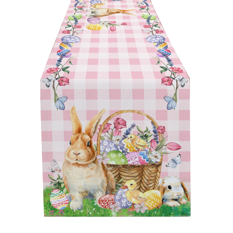 Easter Bunny Table Runner Dining Tablecloths Egg Duck Flower Party Decor Cover