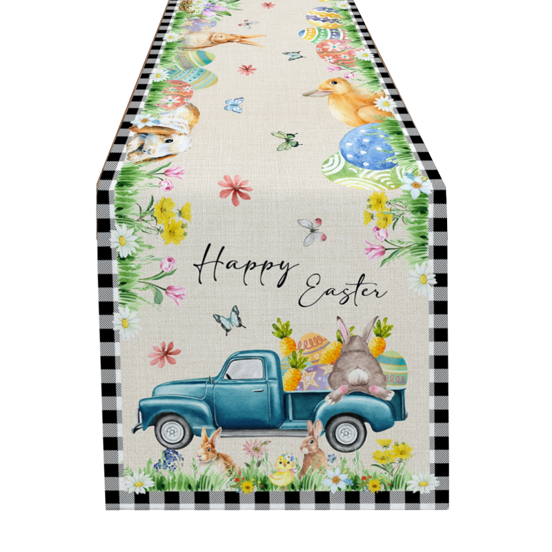 Easter Bunny Table Runner Dining Tablecloths Egg Duck Flower Party Decor Cover