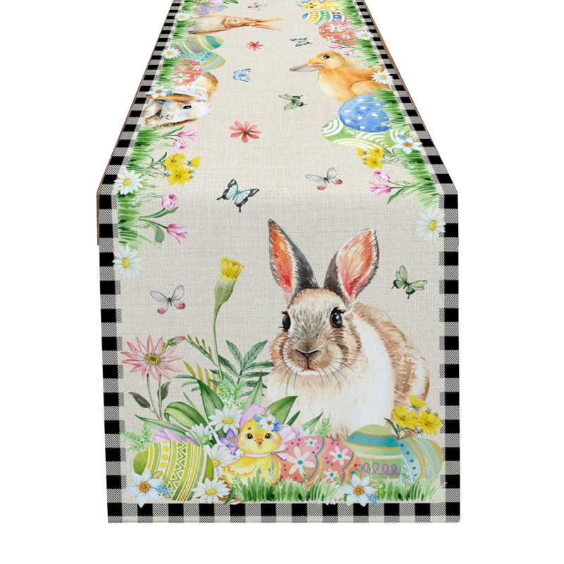 Easter Bunny Table Runner Dining Tablecloths Egg Duck Flower Party Decor Cover