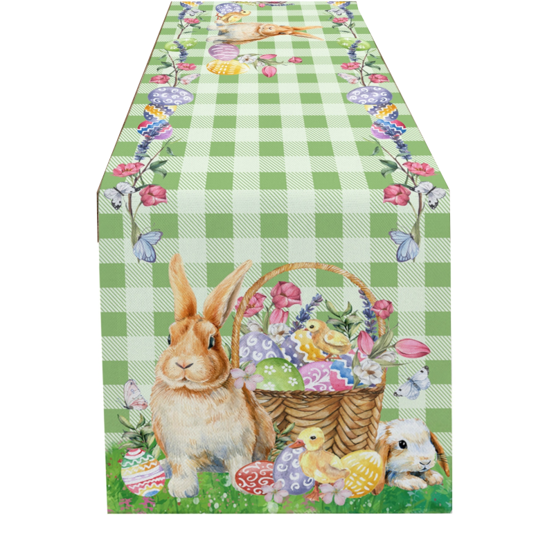 Easter Bunny Table Runner Dining Tablecloths Egg Duck Flower Party Decor Cover