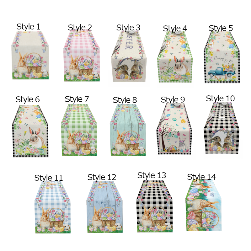 Easter Bunny Table Runner Dining Tablecloths Egg Duck Flower Party Decor Cover