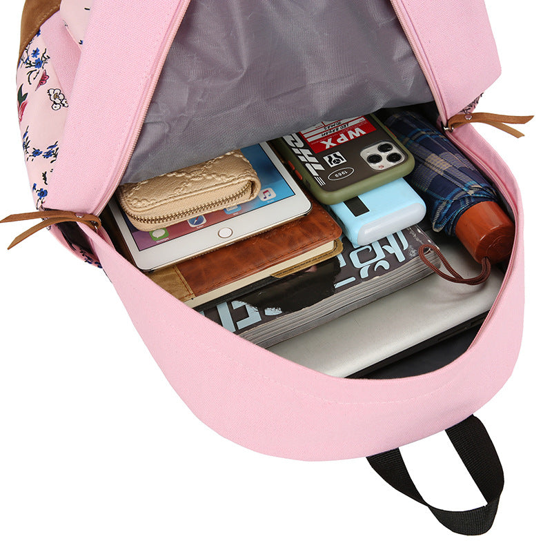 Floral Bags 3Pcs Schoolbag Backpack Lunch And Wallets