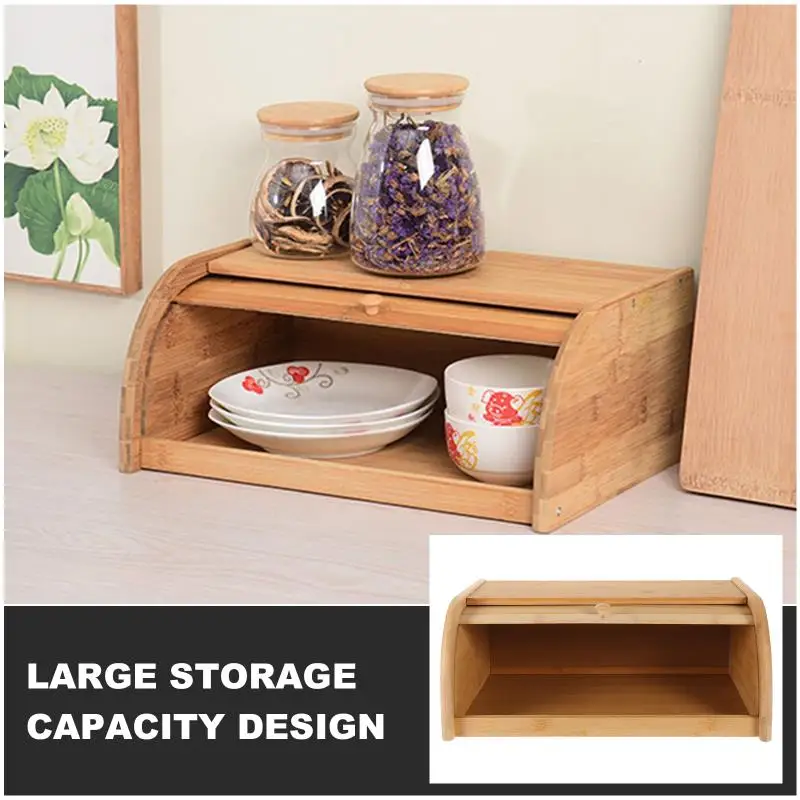 Eco Friendly Bamboo Bread Bin Roll Up Kitchen Storage Box