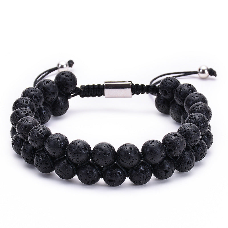Veile Studios Natural Tiger Eye Stone Lava Double Row Bracelets