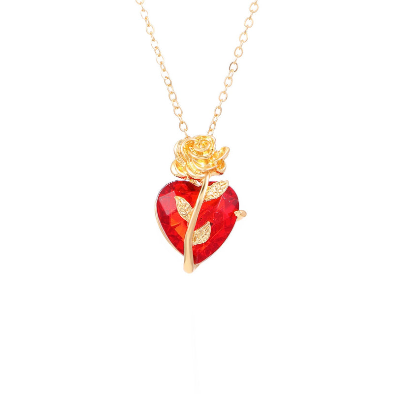 Punk Rose Love Necklace Fashion Personality Heart Shaped Clavicle Chain Pendant