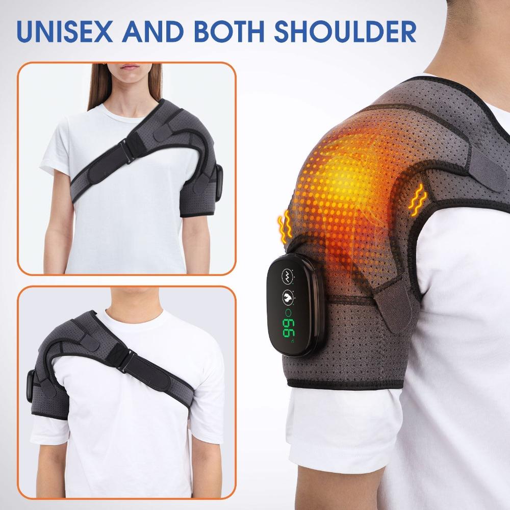Electric Heating Shoulder Brace With Led Display And Vibration Massage Support