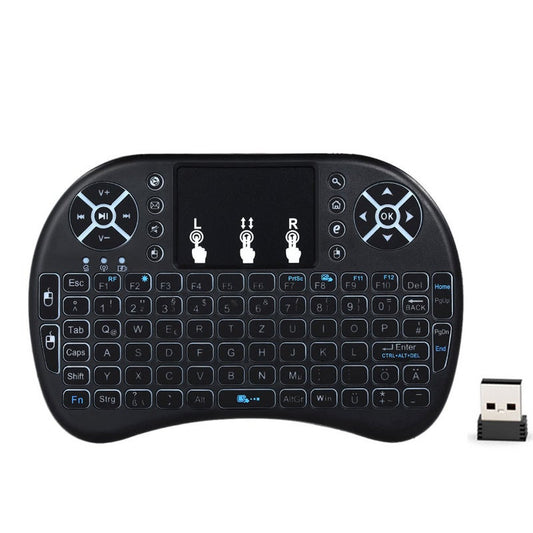 English Version Backlit 2.4Ghz Wireless Backlight Qwerty Keyboard Air Mouse Touchpad Handheld Remote Control Black