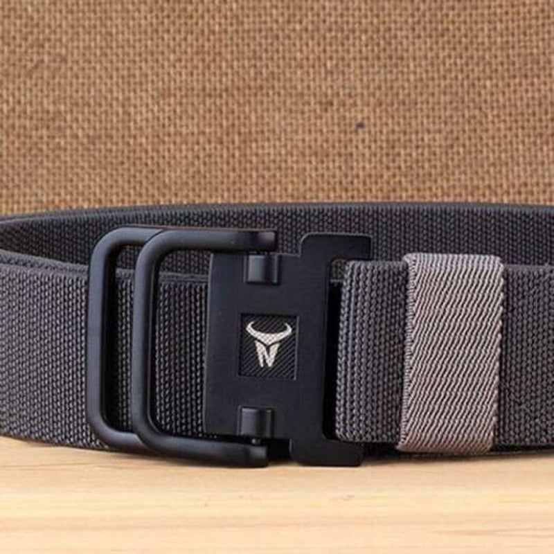 Double Buckle Stretch Durable Weaving Nylon Elastic Belt Smokey Gray