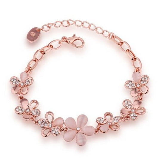 Veile Studios Environmental Protection Rose Gold Flower Czech Diamond Lady Bracelet