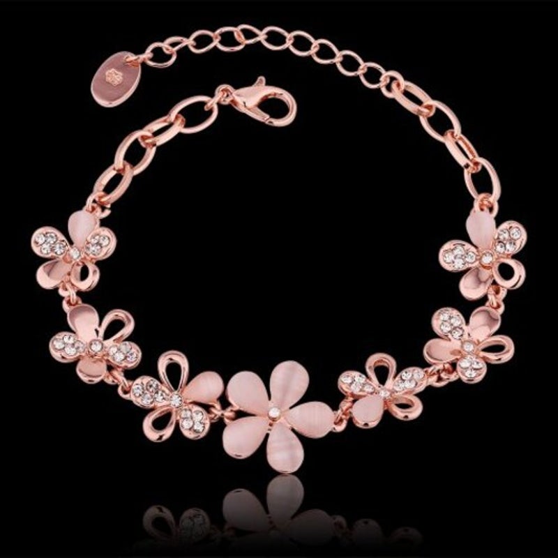 Veile Studios Environmental Protection Rose Gold Flower Czech Diamond Lady Bracelet