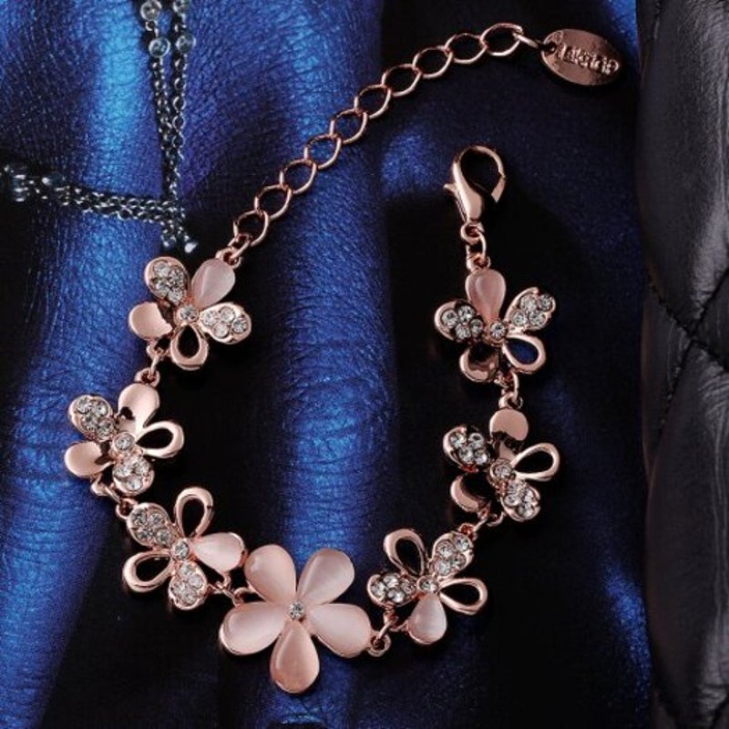 Veile Studios Environmental Protection Rose Gold Flower Czech Diamond Lady Bracelet