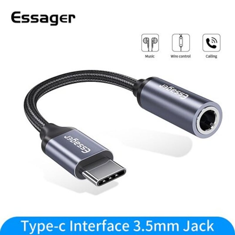 Usb Type C To 3.5 Mm Jack Female Adapter For Headphone Headset Aux Huawei Dark Gray