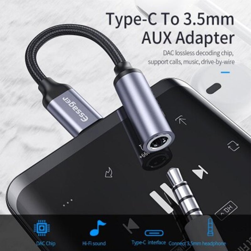Usb Type C To 3.5 Mm Jack Female Adapter For Headphone Headset Aux Huawei Dark Gray