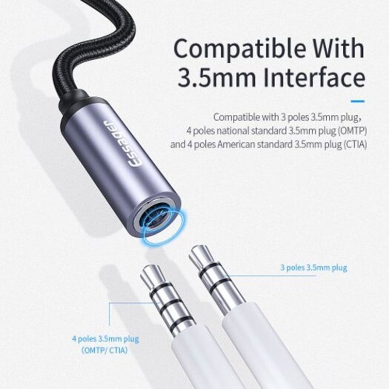 Usb Type C To 3.5 Mm Jack Female Adapter For Headphone Headset Aux Huawei Dark Gray