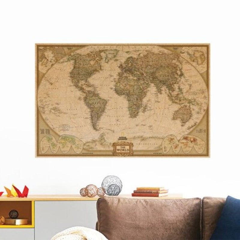 Eth0210 World Map Kraft Paper Poster Home Decorations Wall Sticker Multi A