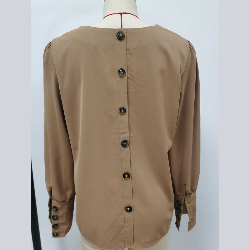 American Long Sleeve Button Solid Color Casual Shirt