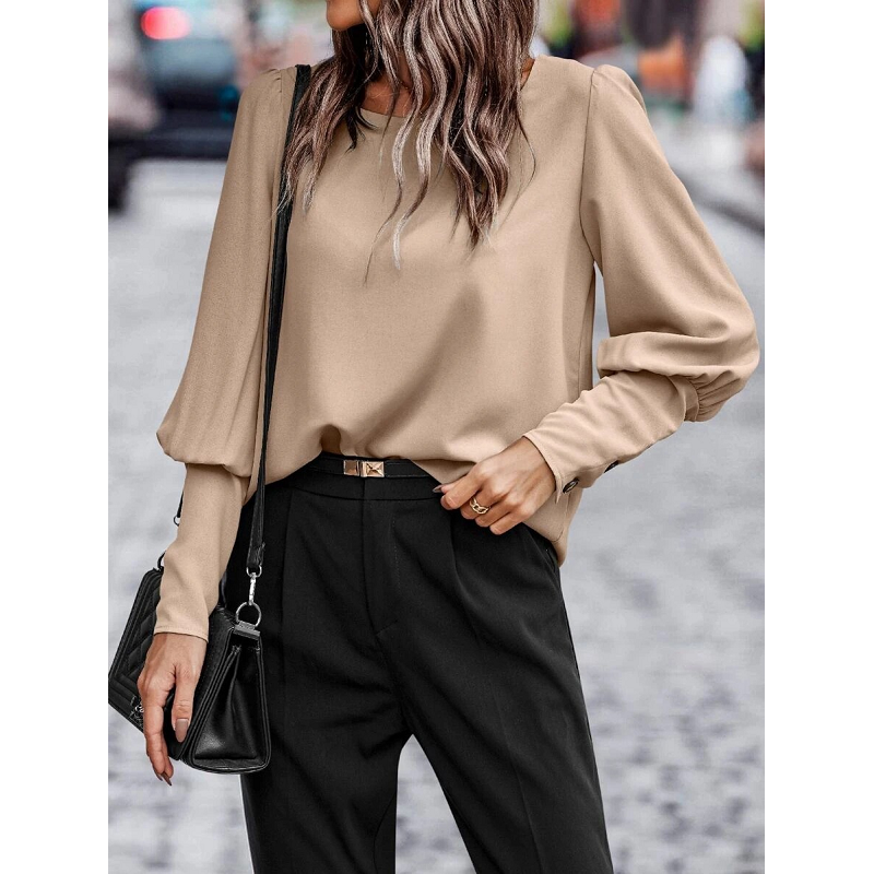 American Long Sleeve Button Solid Color Casual Shirt