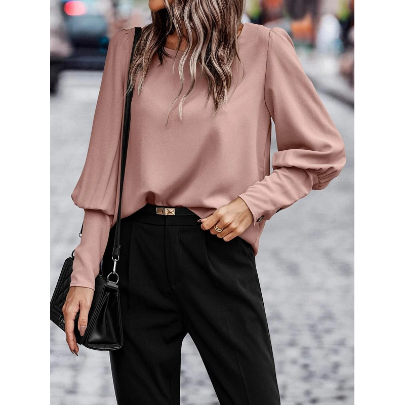 American Long Sleeve Button Solid Color Casual Shirt