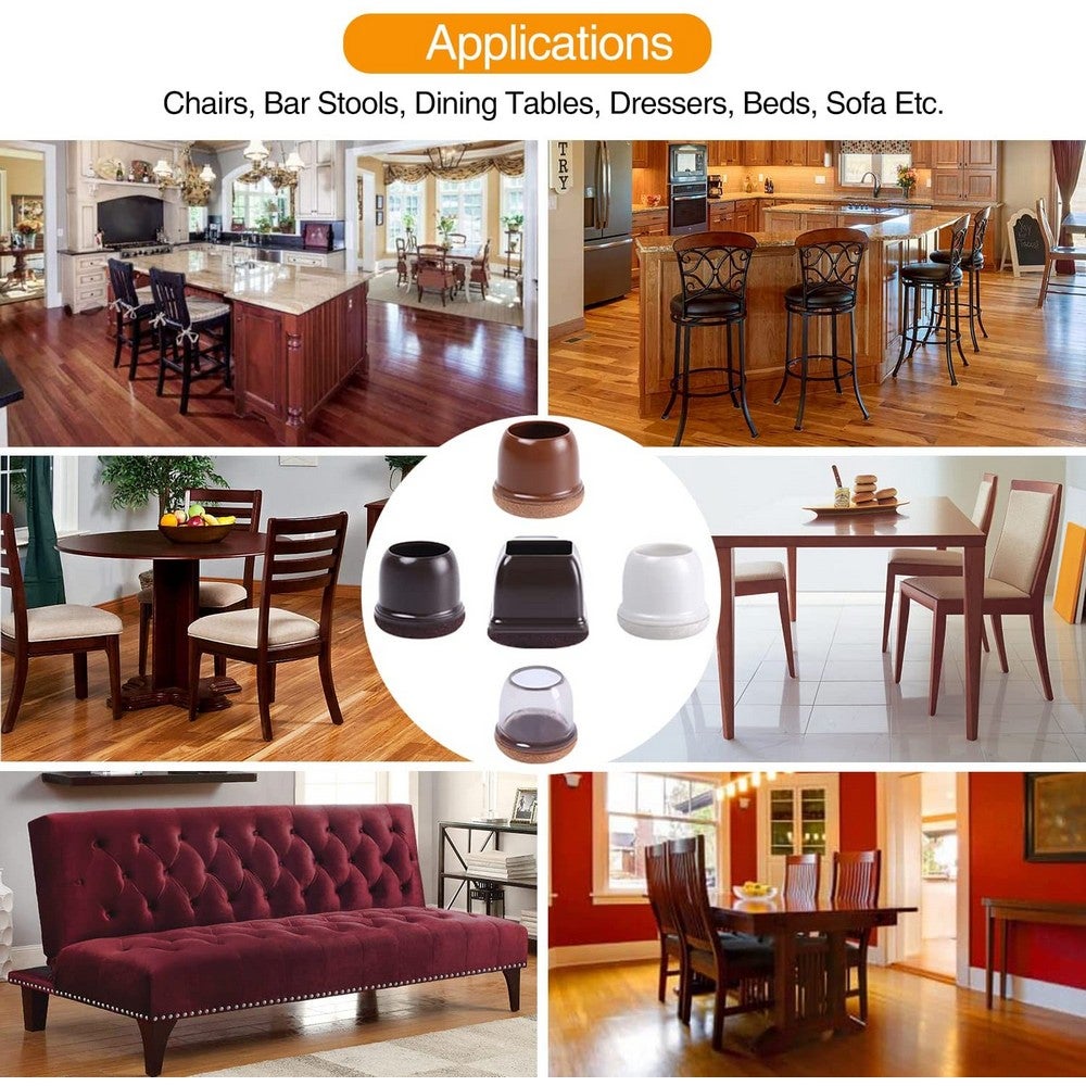 8 Pieces Extra Silicone Chair Leg Floor Protectors With Wrapped Felt Sizes Shape