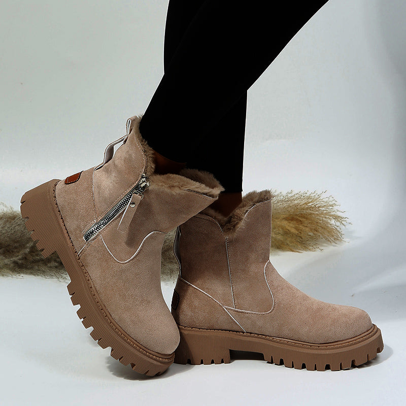 Thick Plush Snow Boots Women Faux Suede Non-Slip Winter Shoes