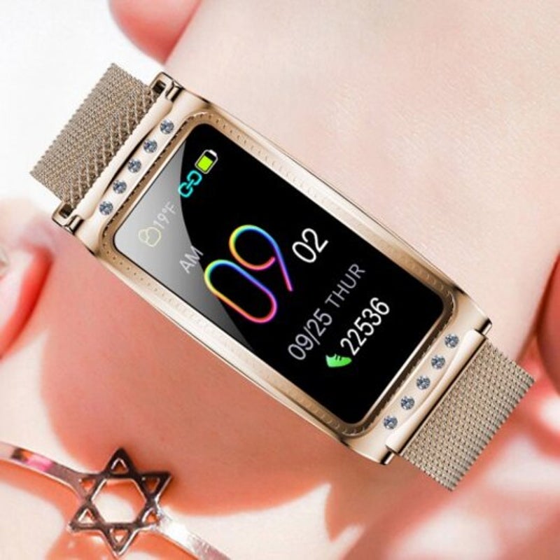 F28 Fashion Women Smart Bracelet Color Screen Ip68 Waterpoof Rose Gold