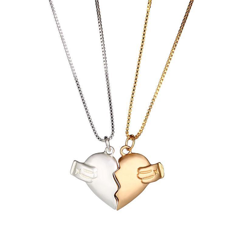 Creative Magnet Love Necklace 2Pcs Heart-Broken Shape Men And Women Personalized Jewelry For Valentine's Day
