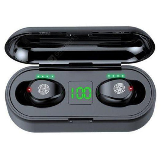 F9 True Wireless Bluetooth 5.0 Earphones Fingerprint Touch Control Led Display Smart Earbuds With Charging Bin Black