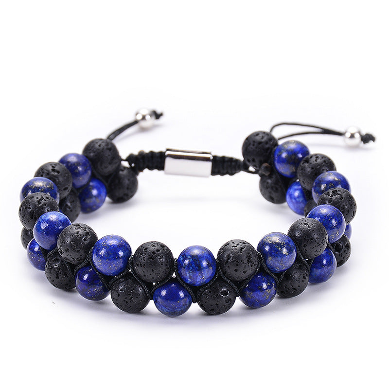 Veile Studios Natural Tiger Eye Stone Lava Double Row Bracelets