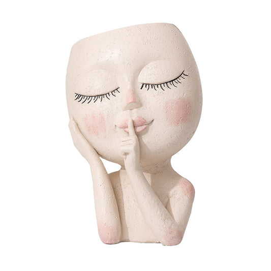 Face Planters Pots Unique Flower Resin Head With Drainage Hole