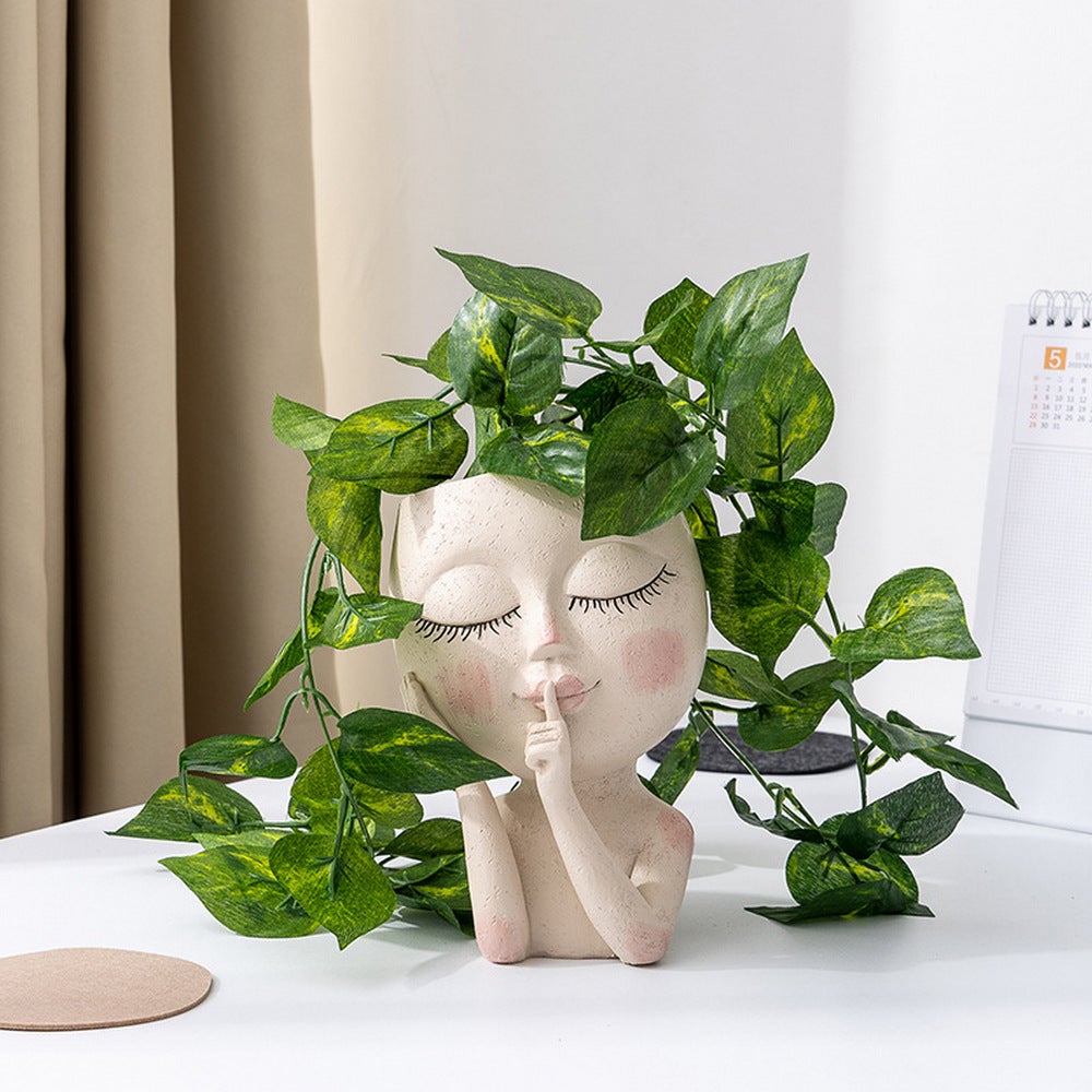 Face Planters Pots Unique Flower Resin Head With Drainage Hole