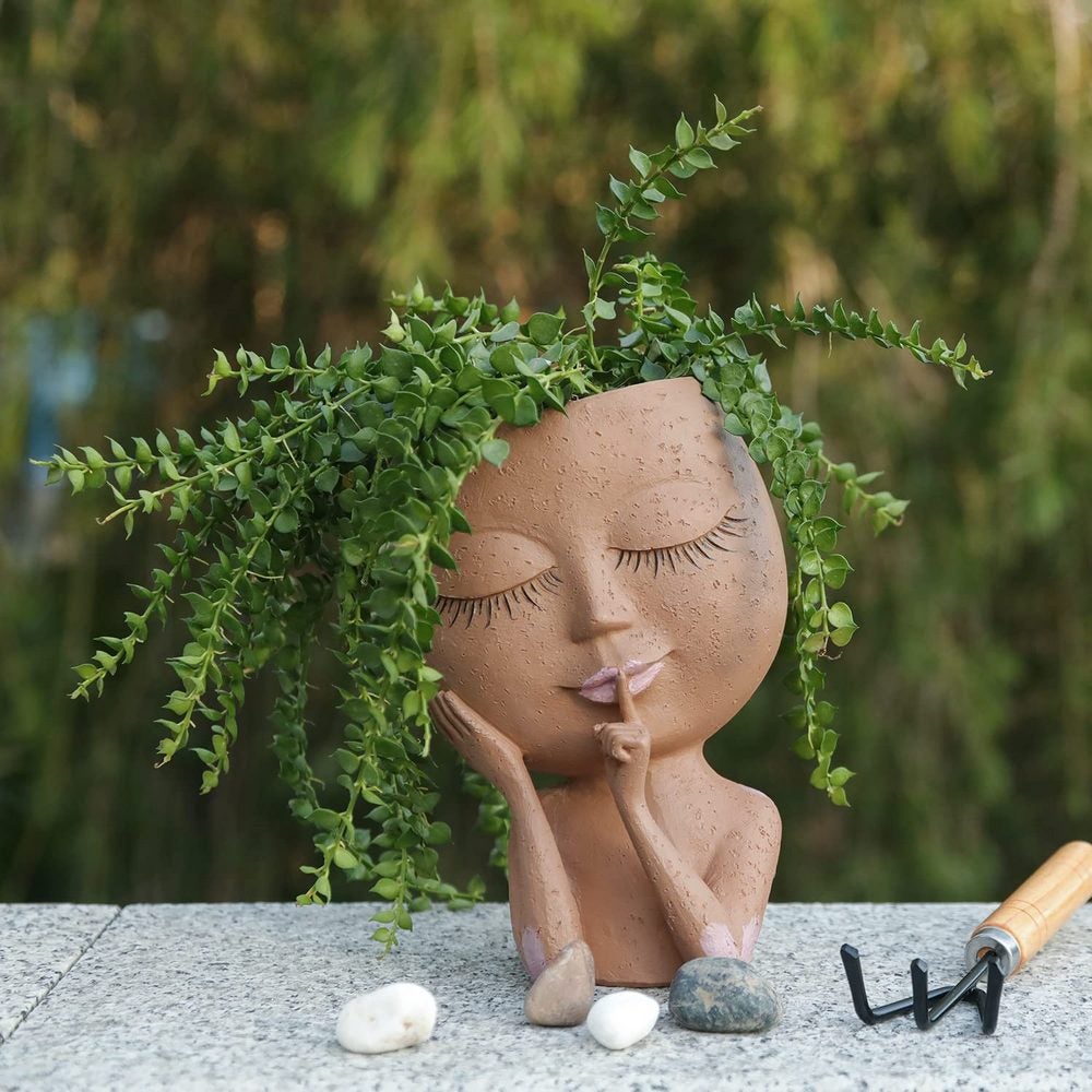 Face Planters Pots Unique Flower Resin Head With Drainage Hole