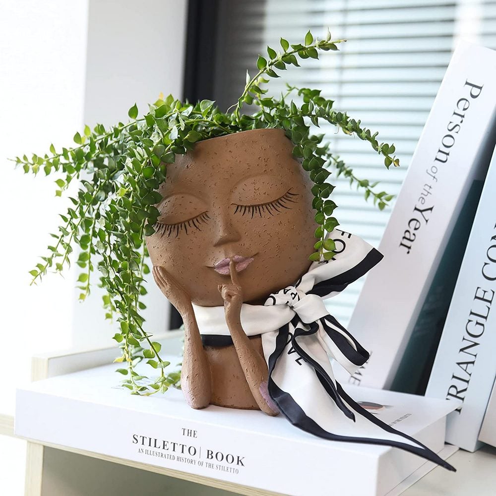 Face Planters Pots Unique Flower Resin Head With Drainage Hole